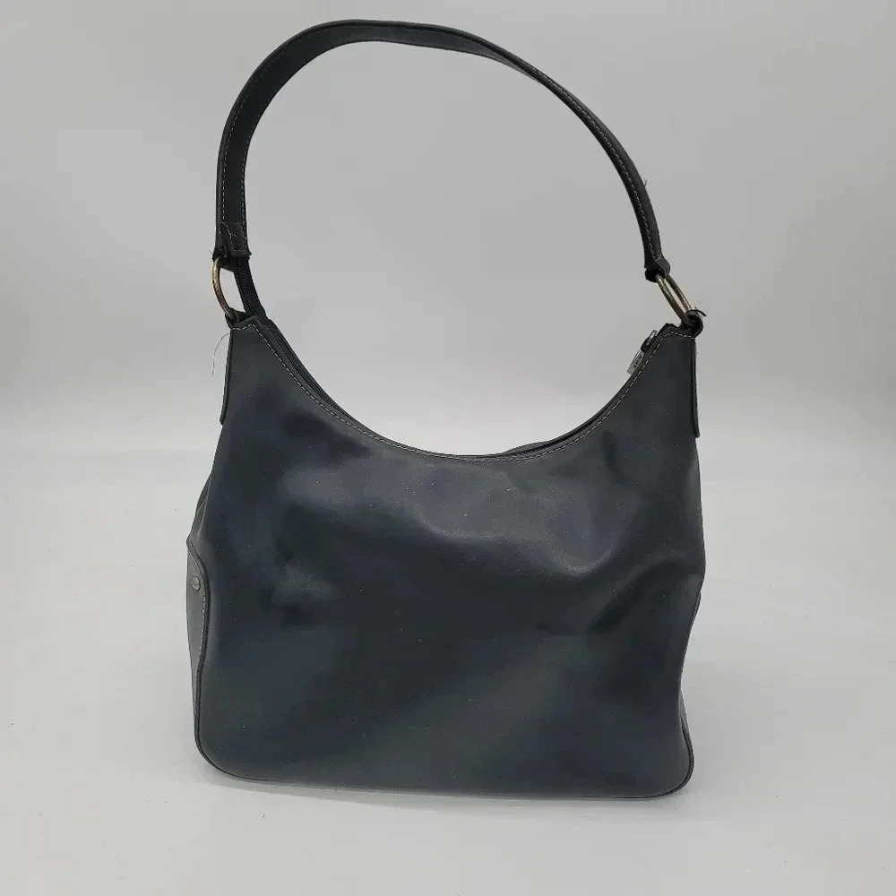 Jones New York Shoulder Bag Canvas Baguette Black Faux Leather Zip